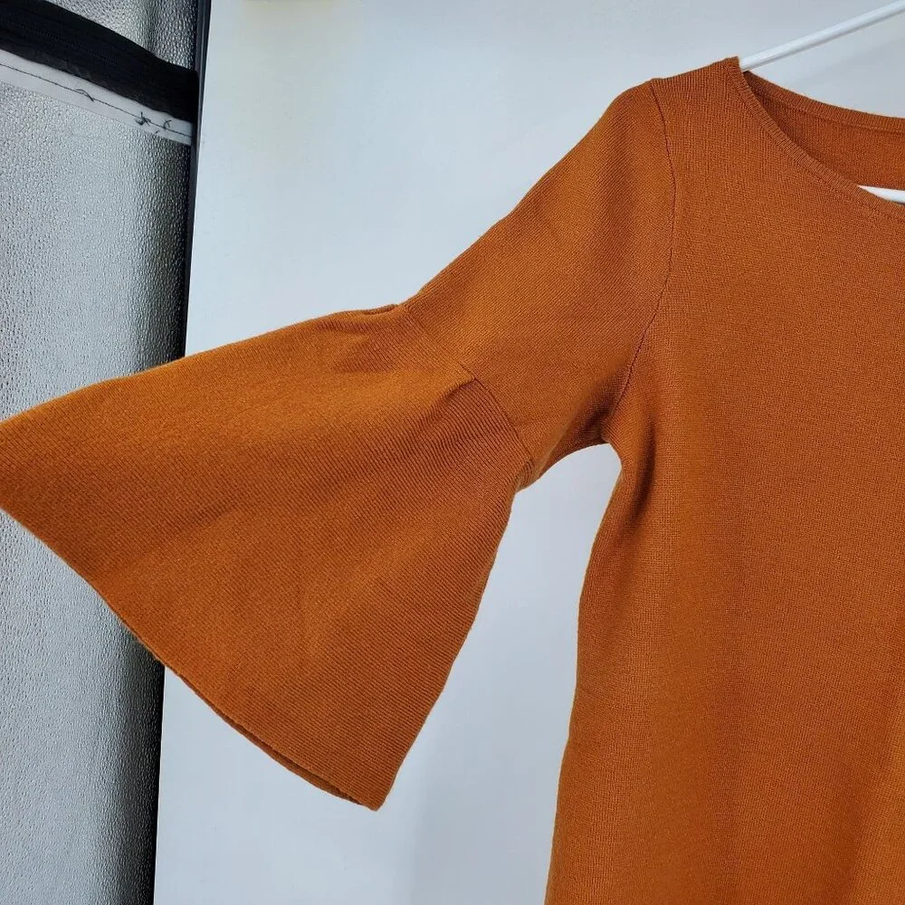 Moth Anthropologie Burnt Orange Short Bell Sleeves Cottage Sweater Dress XS Peti